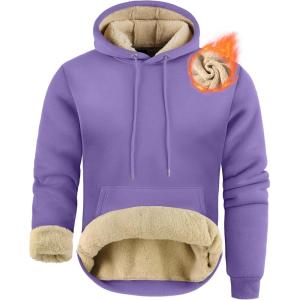 ZITY Men’s Sherpa Lined Hoodie Sweatshirts Heavy Pullover Kangaroo Pocket Winter Windproof Warm Fleece Hoodie Athletic(Purple)