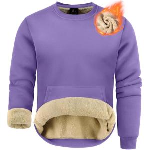ZITY Men’s Sherpa Lined Sweatshirt Heavyweight Fleece Crewneck Sweatshirts Kangaroo Pocket Thick Winter Long Sleeve Pullover(Purple)