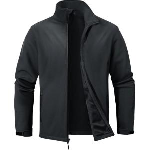 ZITY Men’s Softshell Jacket Fleece Lined Lightweight Waterproof Rain Jacket Zip Up Soft Shell Windproof Windbreaker(Grey)