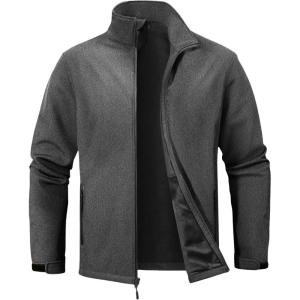 ZITY Men’s Softshell Jacket Fleece Lined Lightweight Waterproof Rain Jacket Zip Up Soft Shell Windproof Windbreaker(H-grey)