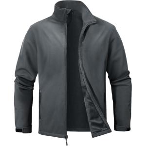 ZITY Men’s Softshell Jacket Fleece Lined Lightweight Waterproof Rain Jacket Zip Up Soft Shell Windproof Windbreaker(Light Grey)