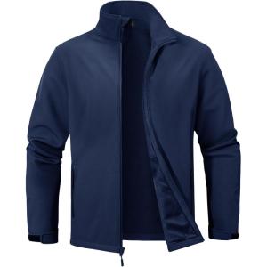 ZITY Men’s Softshell Jacket Fleece Lined Lightweight Waterproof Rain Jacket Zip Up Soft Shell Windproof Windbreaker(Navy)