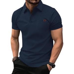 ZITY Mens Waffle Polo Shirts Casual Short Sleeve Texture Polo for Men Moisture Wicking Collared T-Shirt with Pocket(Navy)