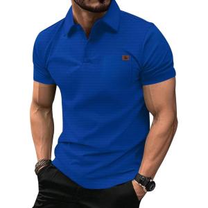 ZITY Mens Waffle Polo Shirts Casual Short Sleeve Texture Polo for Men Moisture Wicking Collared T-Shirt with Pocket(Royal Blue)