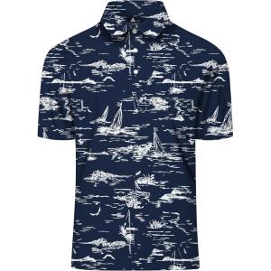 ZITY Select Golf Shirts for Men Short Sleeve UPF 50+ Print Performance Polo Moisture Wicking Funny Golf Collared Shirts(Navy Line Boat)