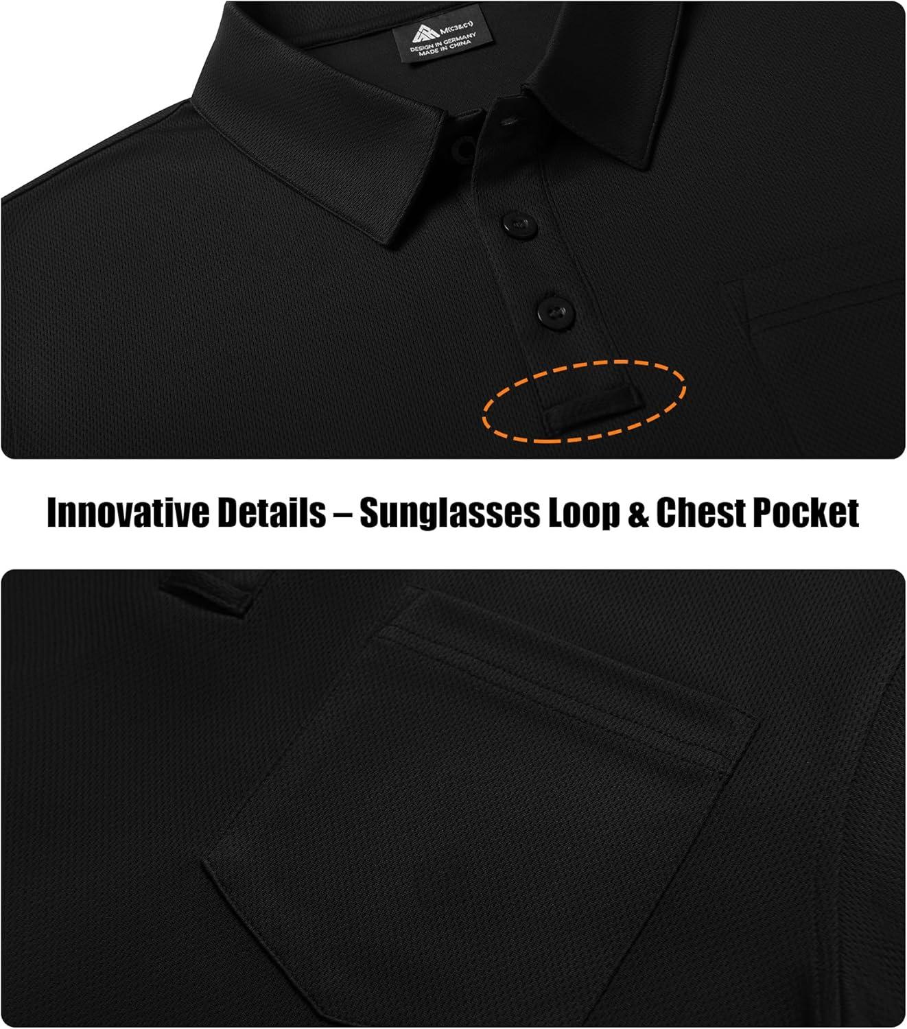 imageZITY 3 Pack Long Sleeve Polo Shirts for Men with Pocket Moisture Wicking Outdoor Workwear Office Casual Collared Shirts FallBlackarmydark Teal Blue