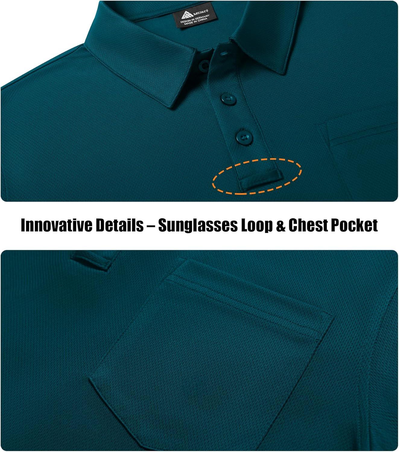 imageZITY 3 Pack Long Sleeve Polo Shirts for Men with Pocket Moisture Wicking Outdoor Workwear Office Casual Collared Shirts FallNavygreydark Teal Blue