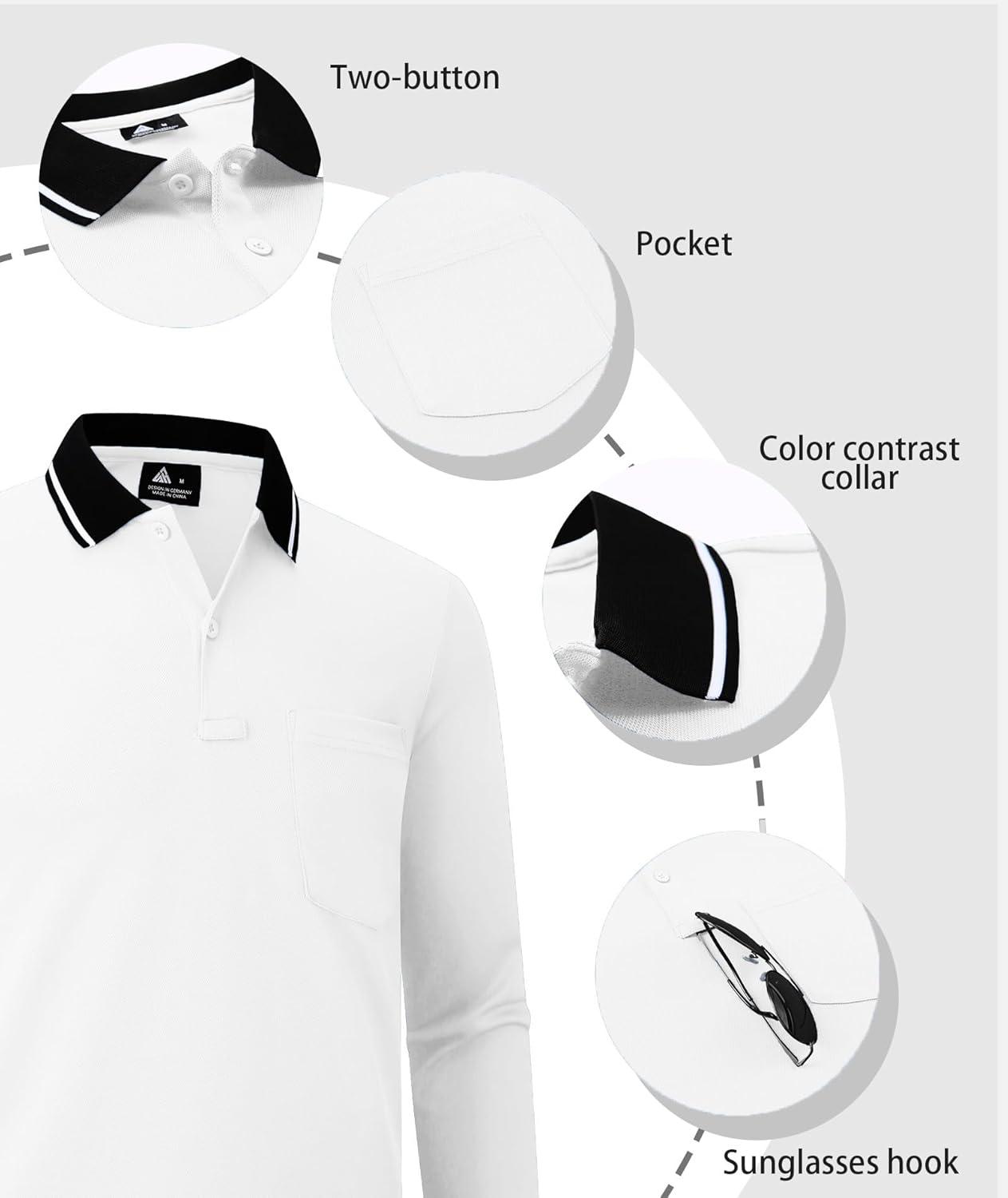 imageZITY 3 Pack Men Polo Shirts Long Sleeve with Pocket Golf Shirts Shirts for Men Casual Work Athletic Collared TShirtsBlack White Grey