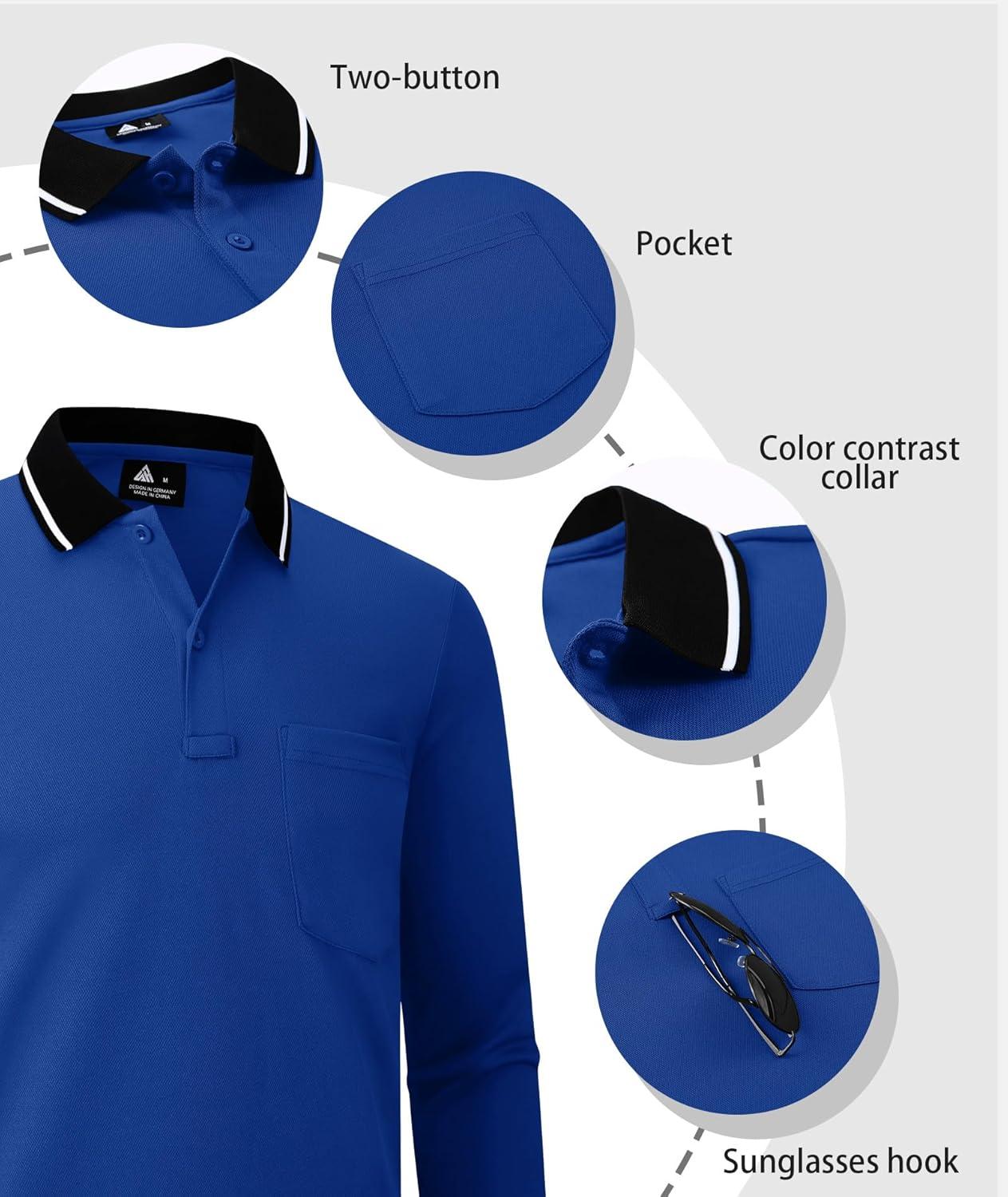 imageZITY 3 Pack Men Polo Shirts Long Sleeve with Pocket Golf Shirts Shirts for Men Casual Work Athletic Collared TShirtsBlack Winered Sapphireblue