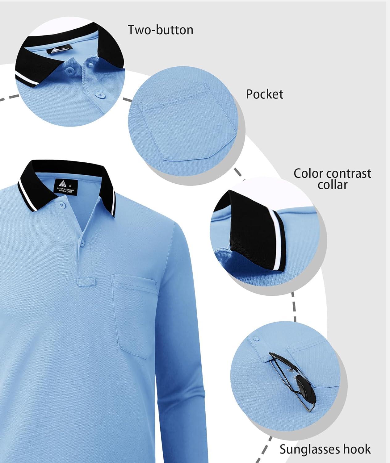 imageZITY 3 Pack Men Polo Shirts Long Sleeve with Pocket Golf Shirts Shirts for Men Casual Work Athletic Collared TShirtsGrey Lightblue Sapphireblue
