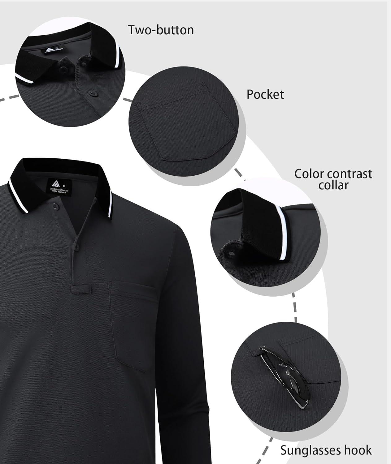 imageZITY 3 Pack Men Polo Shirts Long Sleeve with Pocket Golf Shirts Shirts for Men Casual Work Athletic Collared TShirtsGrey Navy Duckblue