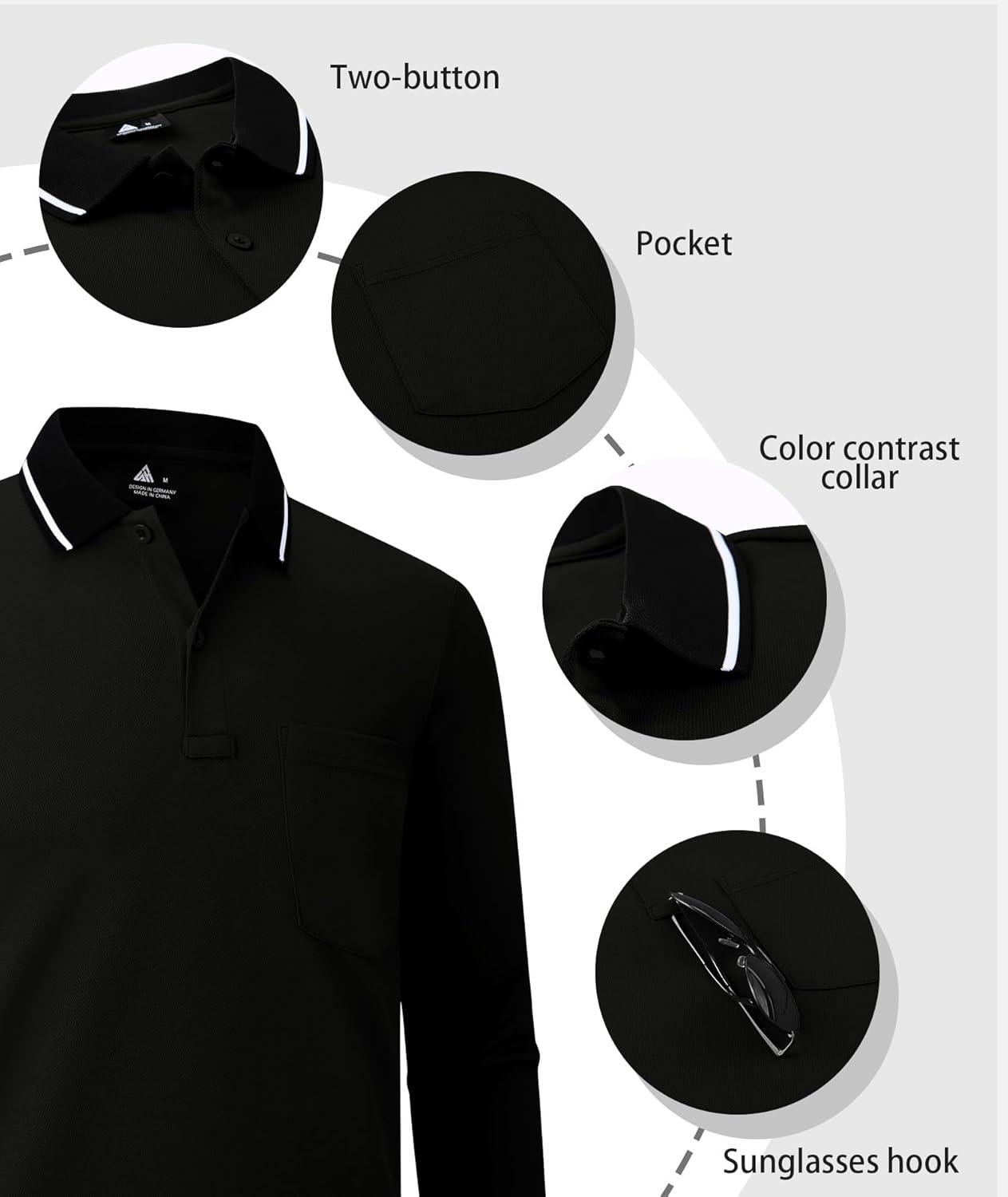 imageZITY 3 Pack Men Polo Shirts Long Sleeve with Pocket Golf Shirts Shirts for Men Casual Work Athletic Collared TShirtsZ Black