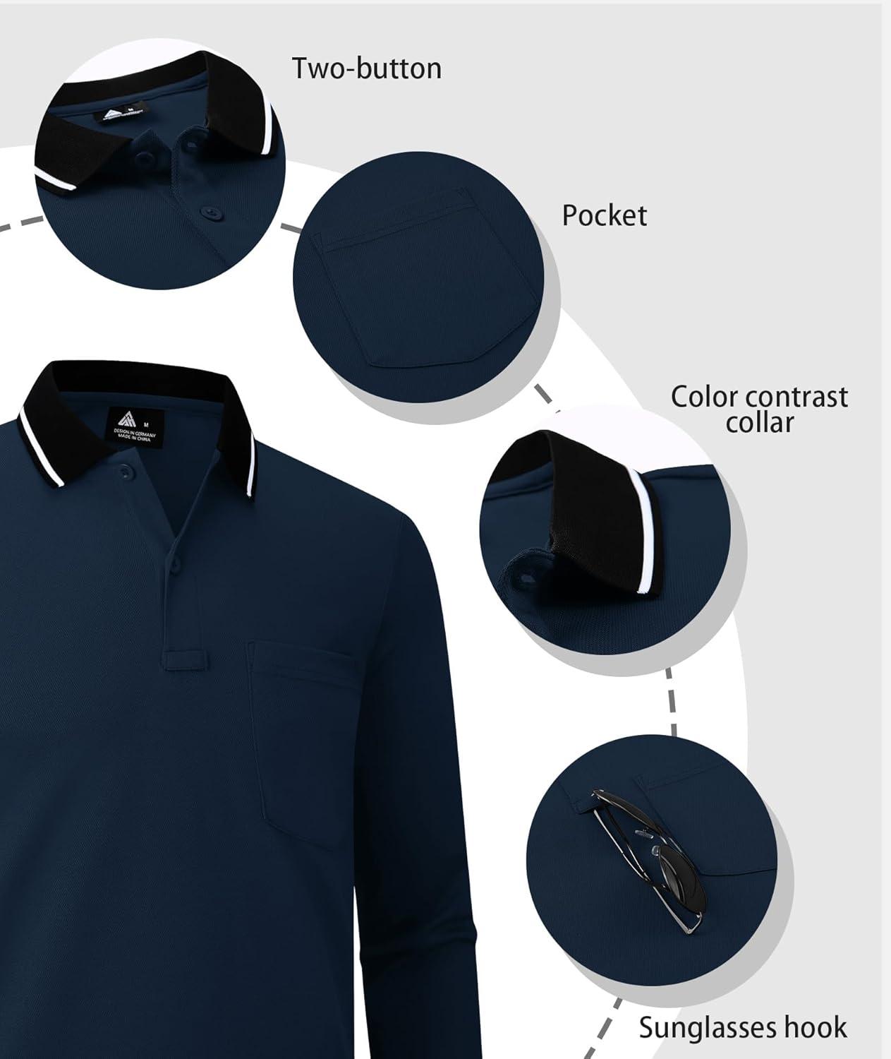 imageZITY 3 Pack Men Polo Shirts Long Sleeve with Pocket Golf Shirts Shirts for Men Casual Work Athletic Collared TShirtsZ Navy
