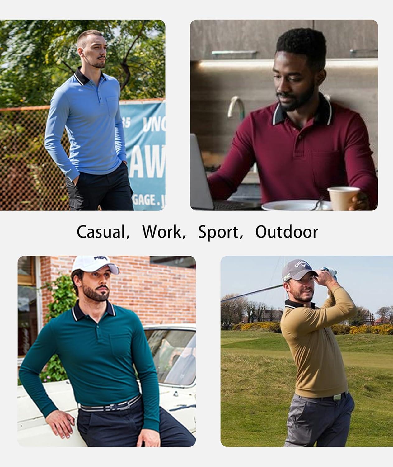 imageZITY 3 Pack Men Polo Shirts Long Sleeve with Pocket Golf Shirts Shirts for Men Casual Work Athletic Collared TShirtsZ Navy