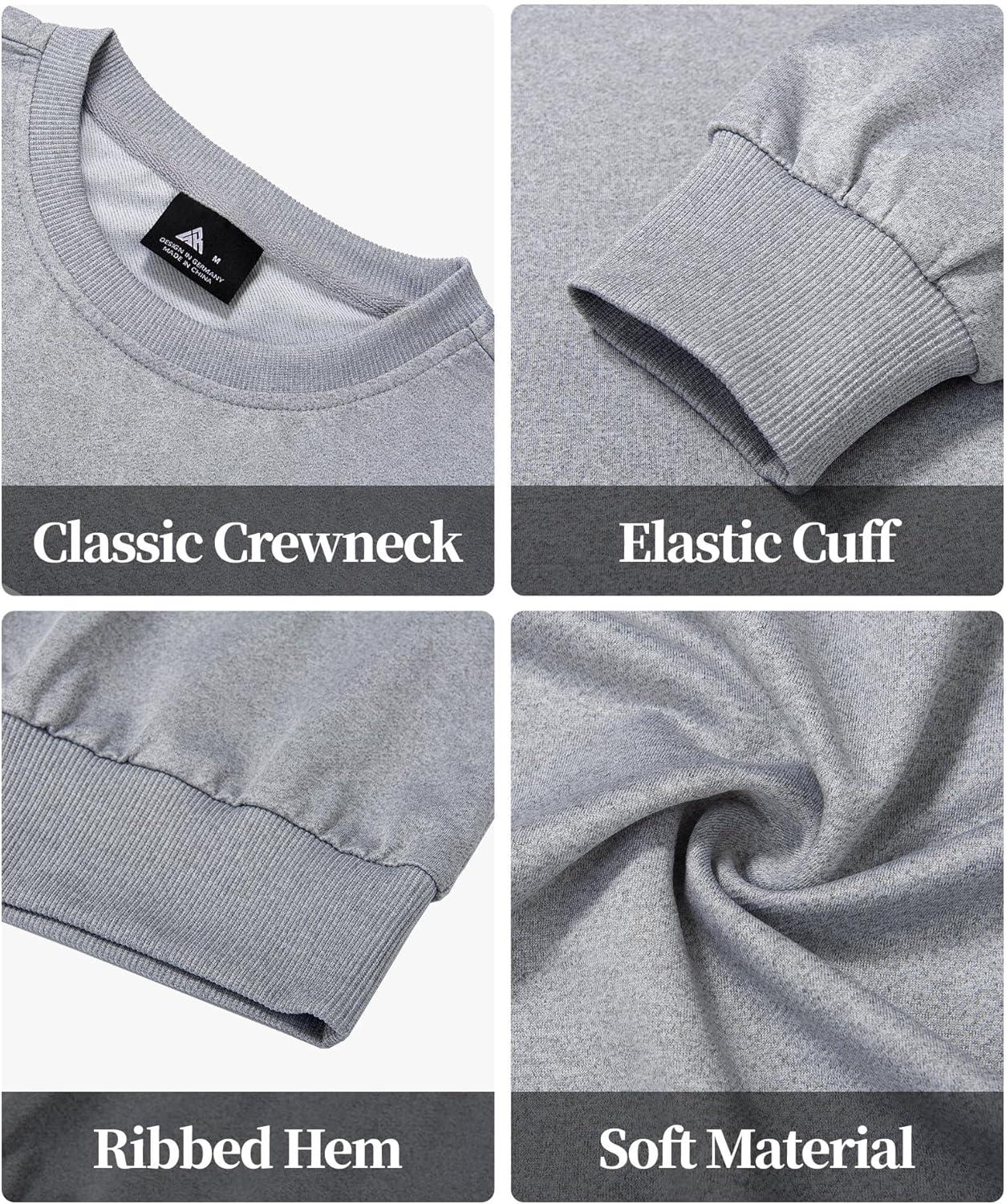 imageZITY 3 Pack Mens Crewneck Sweatshirts Lightweight Long Sleeve Casual Pullover Moisture Wicking Sweatshirts for MenBlack Grey Grey
