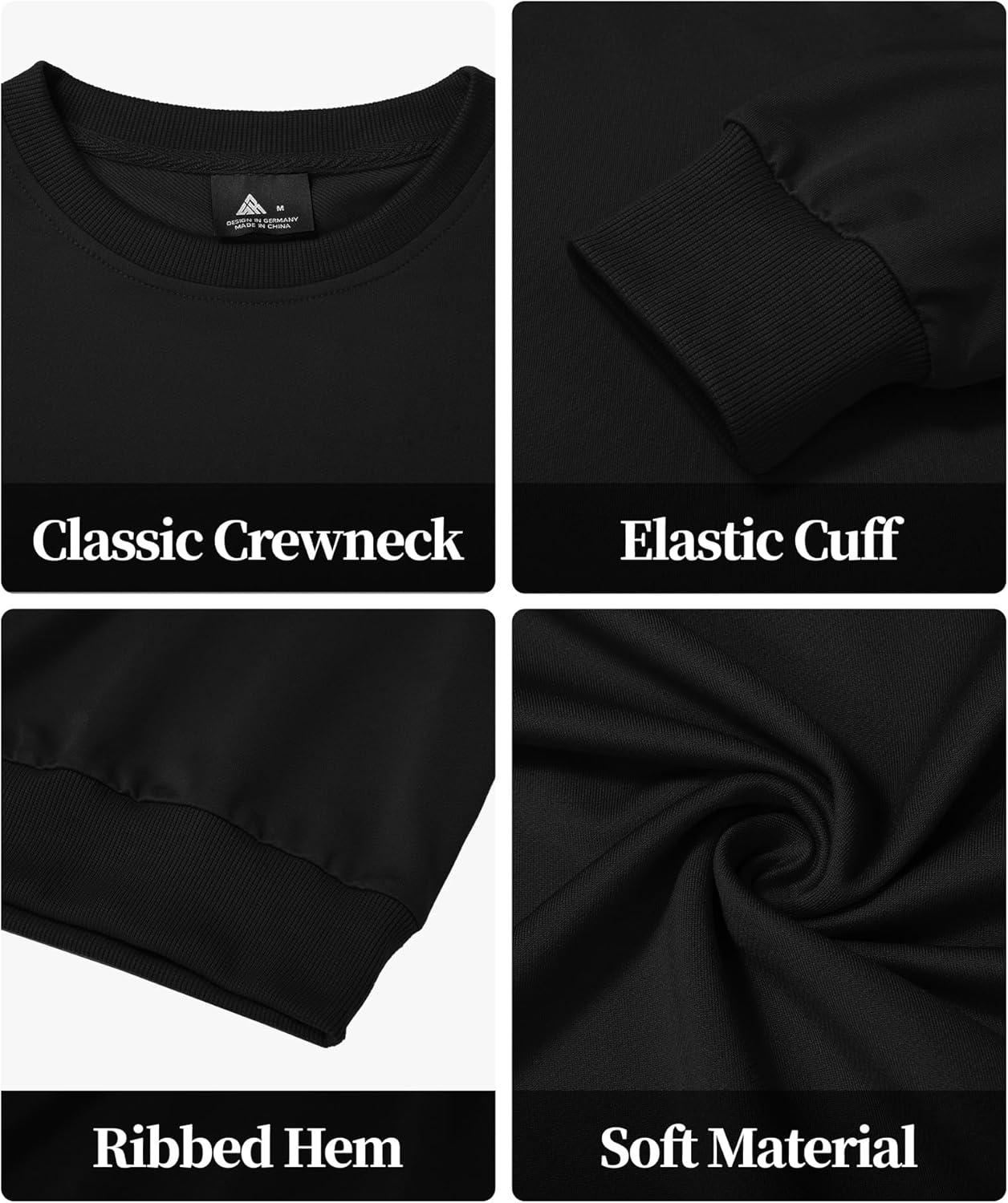 imageZITY 3 Pack Mens Crewneck Sweatshirts Lightweight Long Sleeve Casual Pullover Moisture Wicking Sweatshirts for MenBlack Grey Red