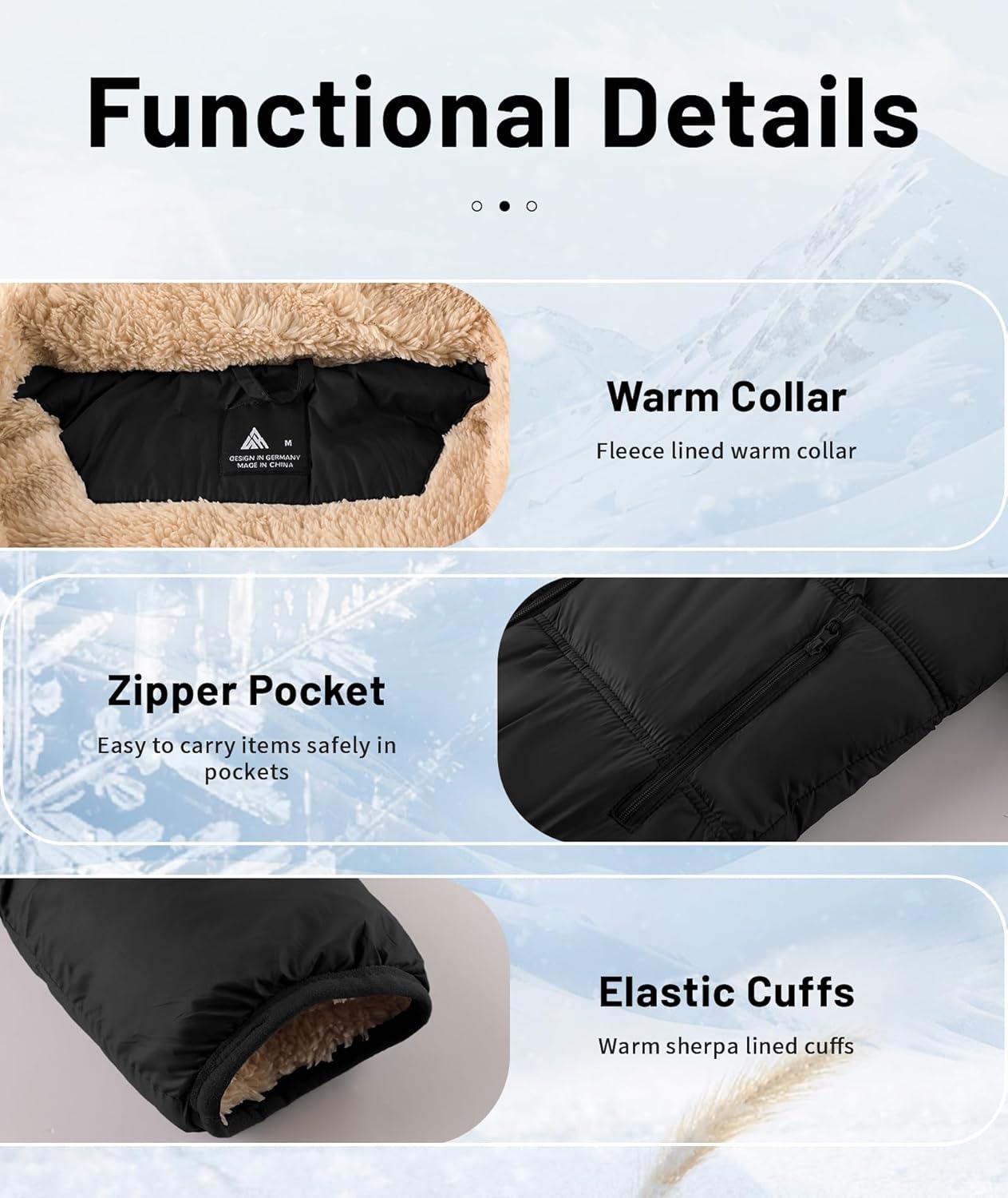 imageZITY Boys Winter Coat Thermal Puffer Jacket Warm Sherpa Fleece Lined WaterResistant Zip Outerwear Coat with Detachable HoodBlack