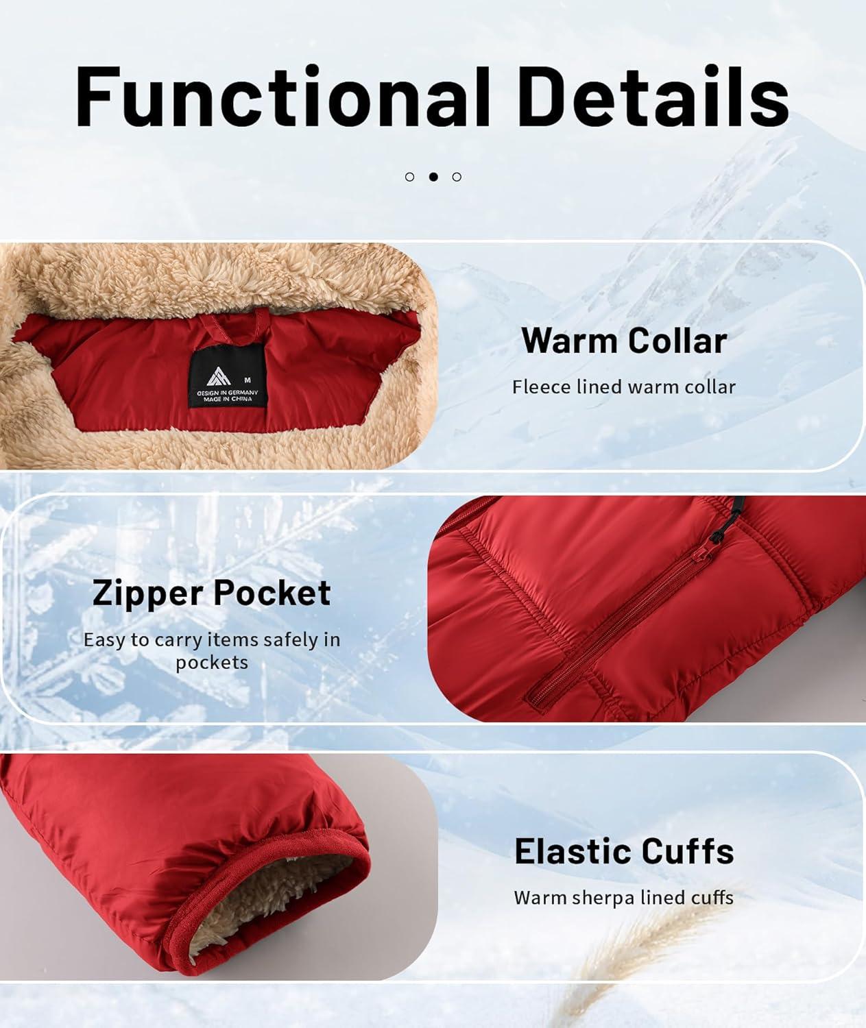 imageZITY Boys Winter Coat Thermal Puffer Jacket Warm Sherpa Fleece Lined WaterResistant Zip Outerwear Coat with Detachable HoodRed