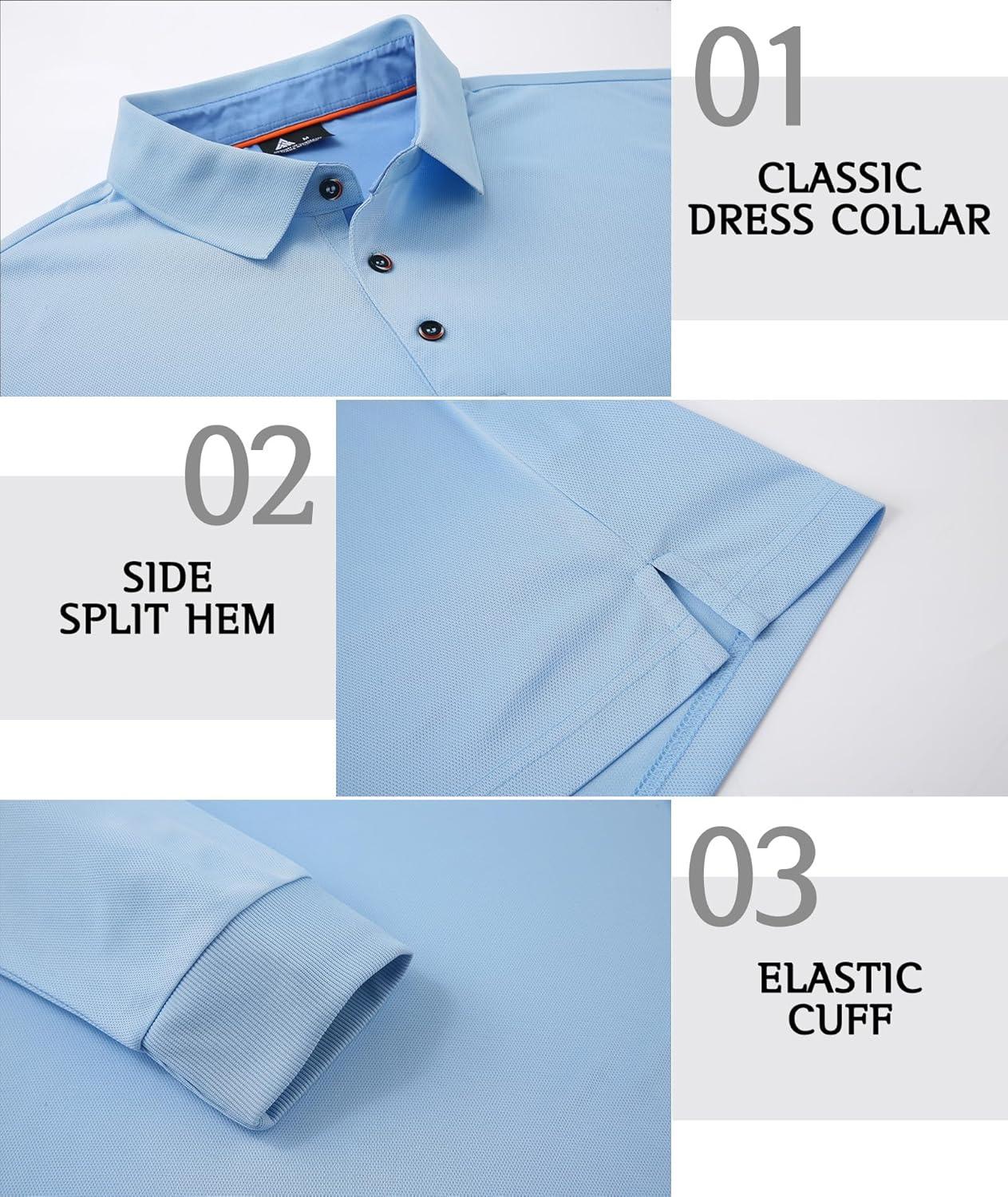 imageZITY Long Sleeve Polo Shirts for Men 3 Pack Collared Performance Golf Polos Mens Casual Shirts Moisture Wicking WorkwearLight Blue Black Navy