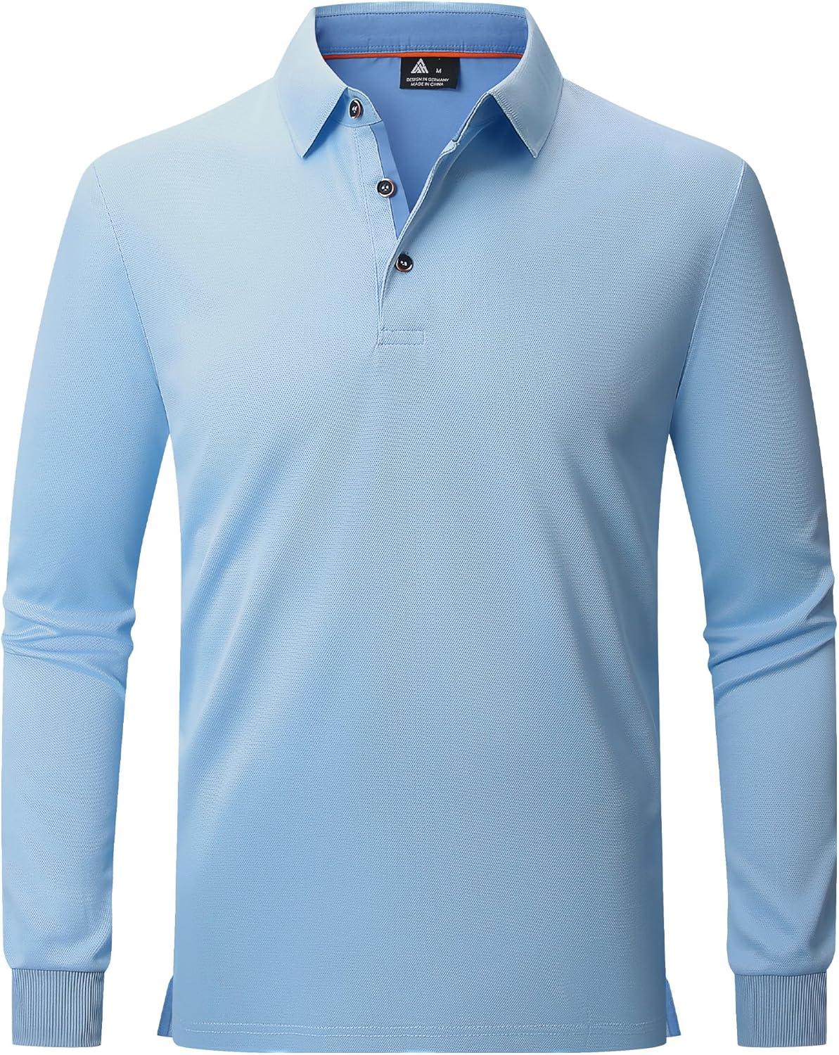 imageZITY Long Sleeve Polo Shirts for Men 3 Pack Collared Performance Golf Polos Mens Casual Shirts Moisture Wicking WorkwearLight Blue Black Navy