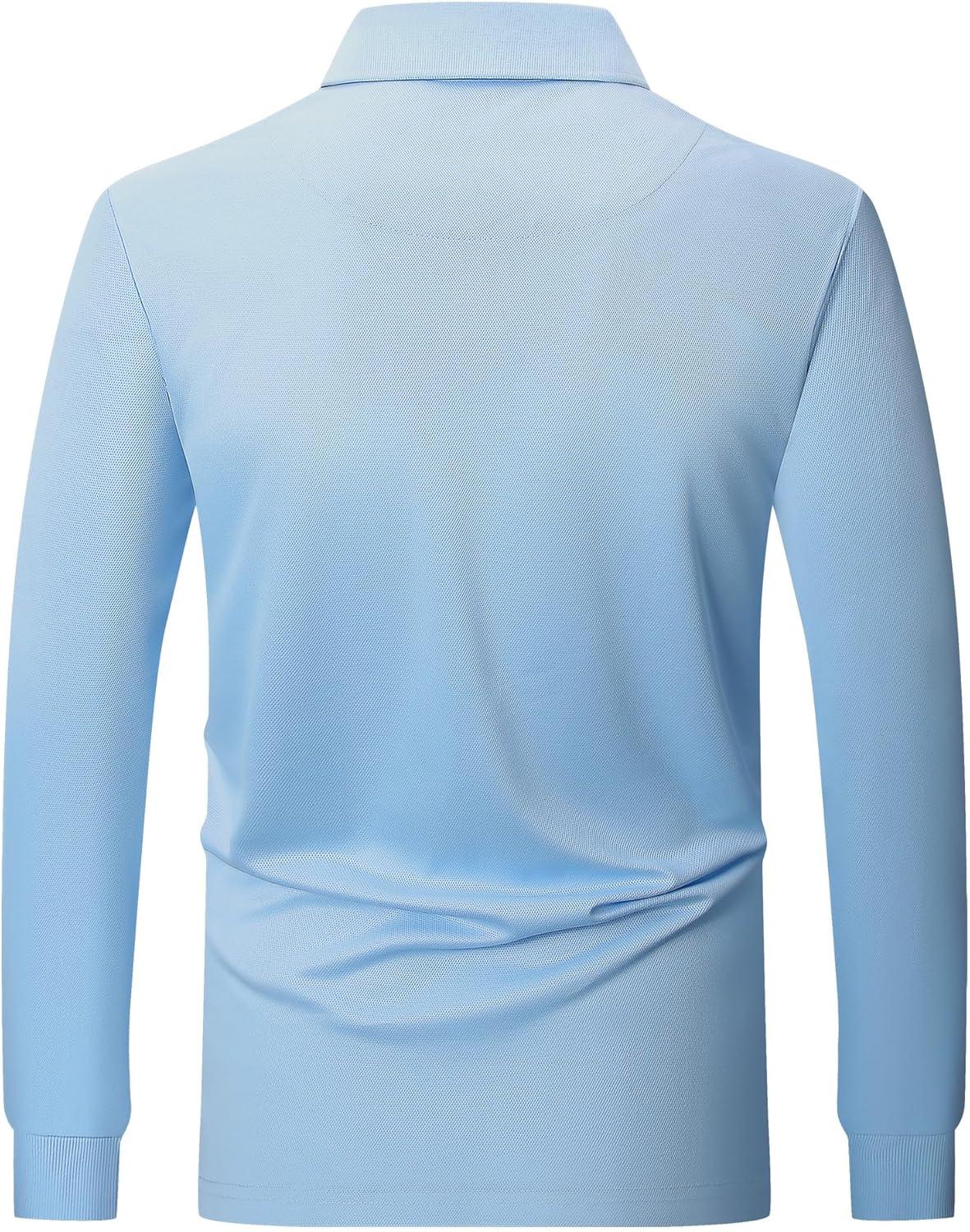 imageZITY Long Sleeve Polo Shirts for Men 3 Pack Collared Performance Golf Polos Mens Casual Shirts Moisture Wicking WorkwearLight Blue Black Navy
