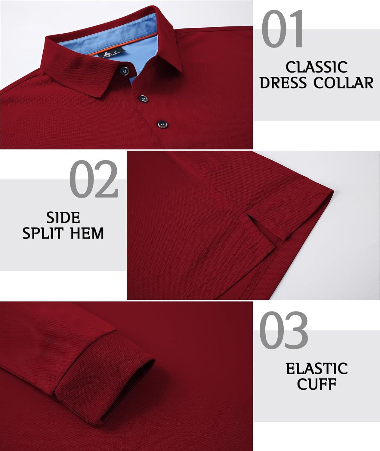 imageZITY Long Sleeve Polo Shirts for Men 3 Pack Collared Performance Golf Polos Mens Casual Shirts Moisture Wicking WorkwearRed Black Grey