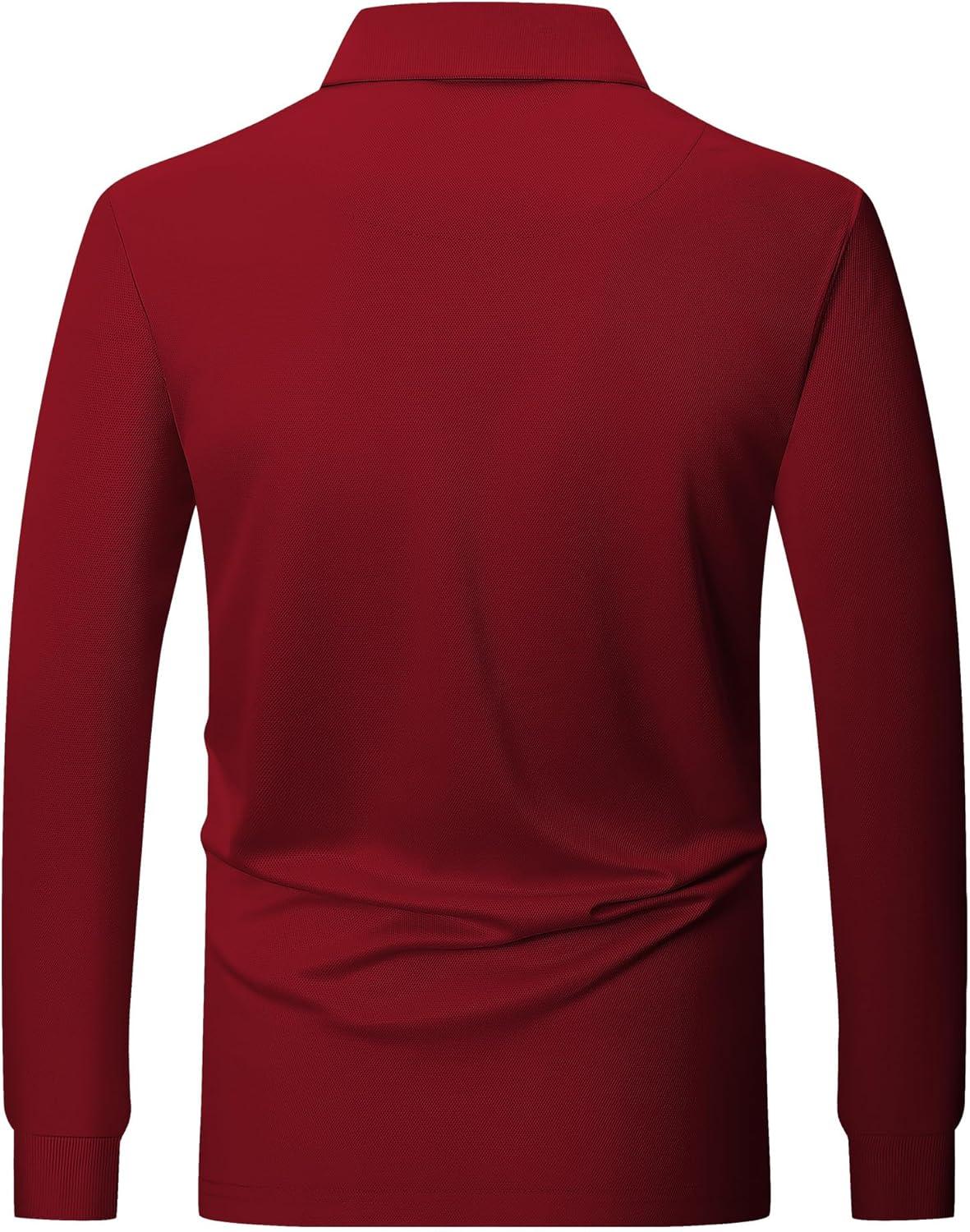 imageZITY Long Sleeve Polo Shirts for Men 3 Pack Collared Performance Golf Polos Mens Casual Shirts Moisture Wicking WorkwearRed Black Grey