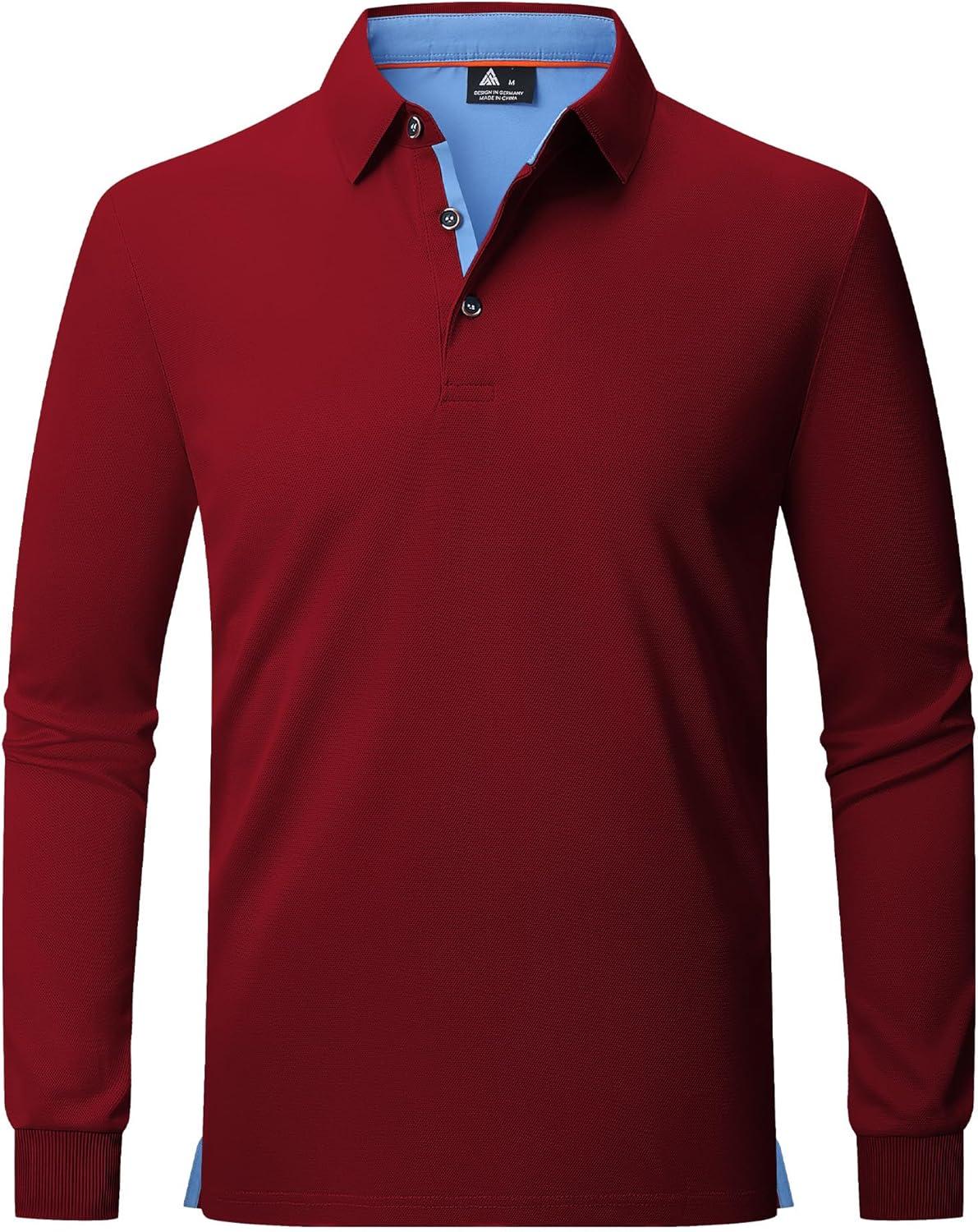 imageZITY Long Sleeve Polo Shirts for Men 3 Pack Collared Performance Golf Polos Mens Casual Shirts Moisture Wicking WorkwearRed Black Grey