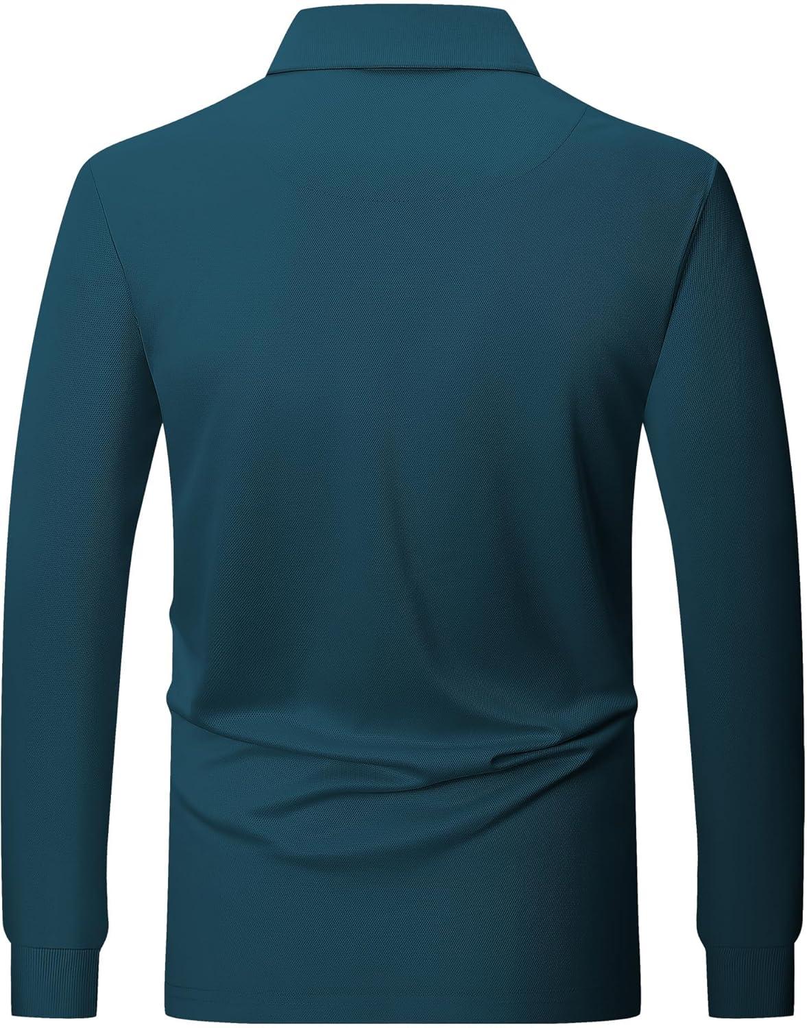 imageZITY Long Sleeve Polo Shirts for Men 3 Pack Collared Performance Golf Polos Mens Casual Shirts Moisture Wicking WorkwearTeal Deep Blue Dark Grey