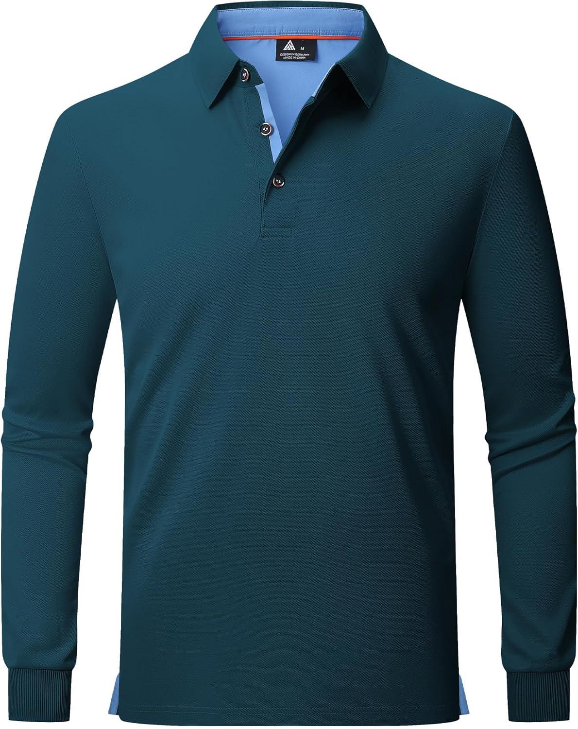 imageZITY Long Sleeve Polo Shirts for Men 3 Pack Collared Performance Golf Polos Mens Casual Shirts Moisture Wicking WorkwearTeal Deep Blue Dark Grey