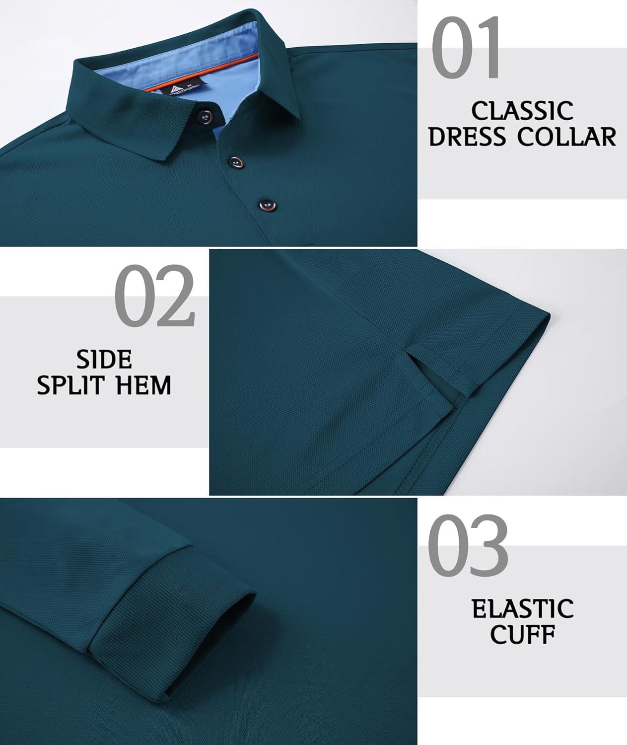 imageZITY Long Sleeve Polo Shirts for Men 3 Pack Collared Performance Golf Polos Mens Casual Shirts Moisture Wicking WorkwearTeal Deep Blue Dark Grey