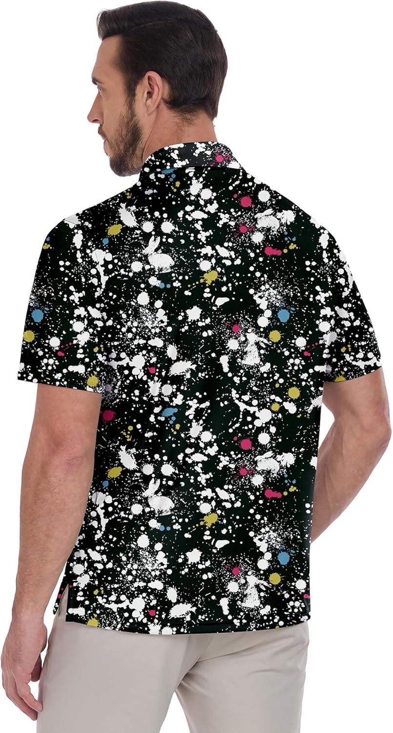 imageZITY Mens Golf Shirts Short Sleeve Print Patterns Performance Moisture Wicking Polo ShirtBlack Airbrush