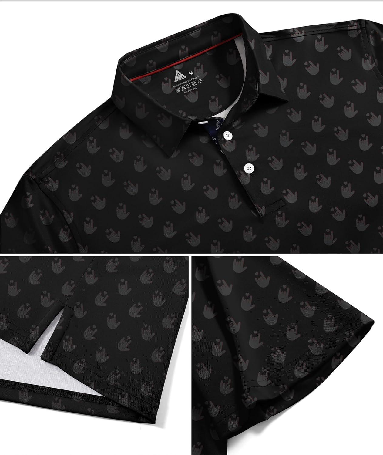 imageZITY Mens Golf Shirts Short Sleeve Print Patterns Performance Moisture Wicking Polo ShirtBlack Love