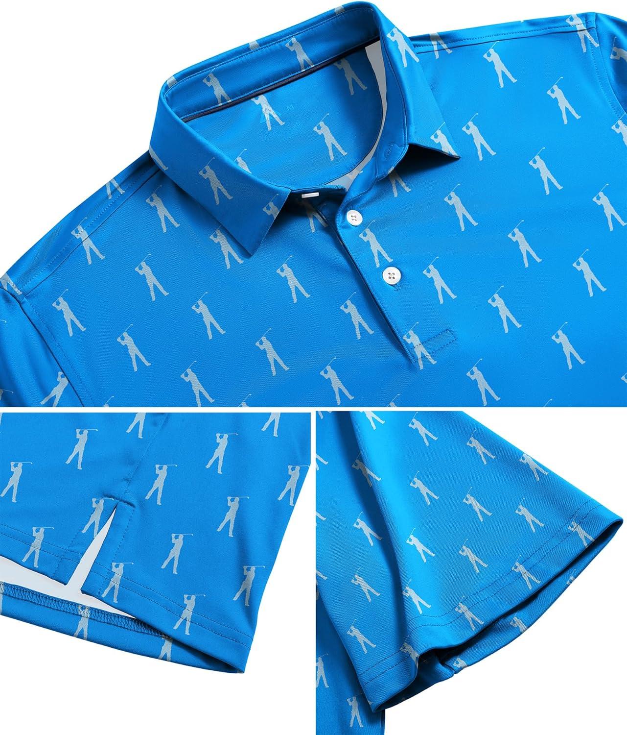 imageZITY Mens Golf Shirts Short Sleeve Print Patterns Performance Moisture Wicking Polo ShirtBlue Golf