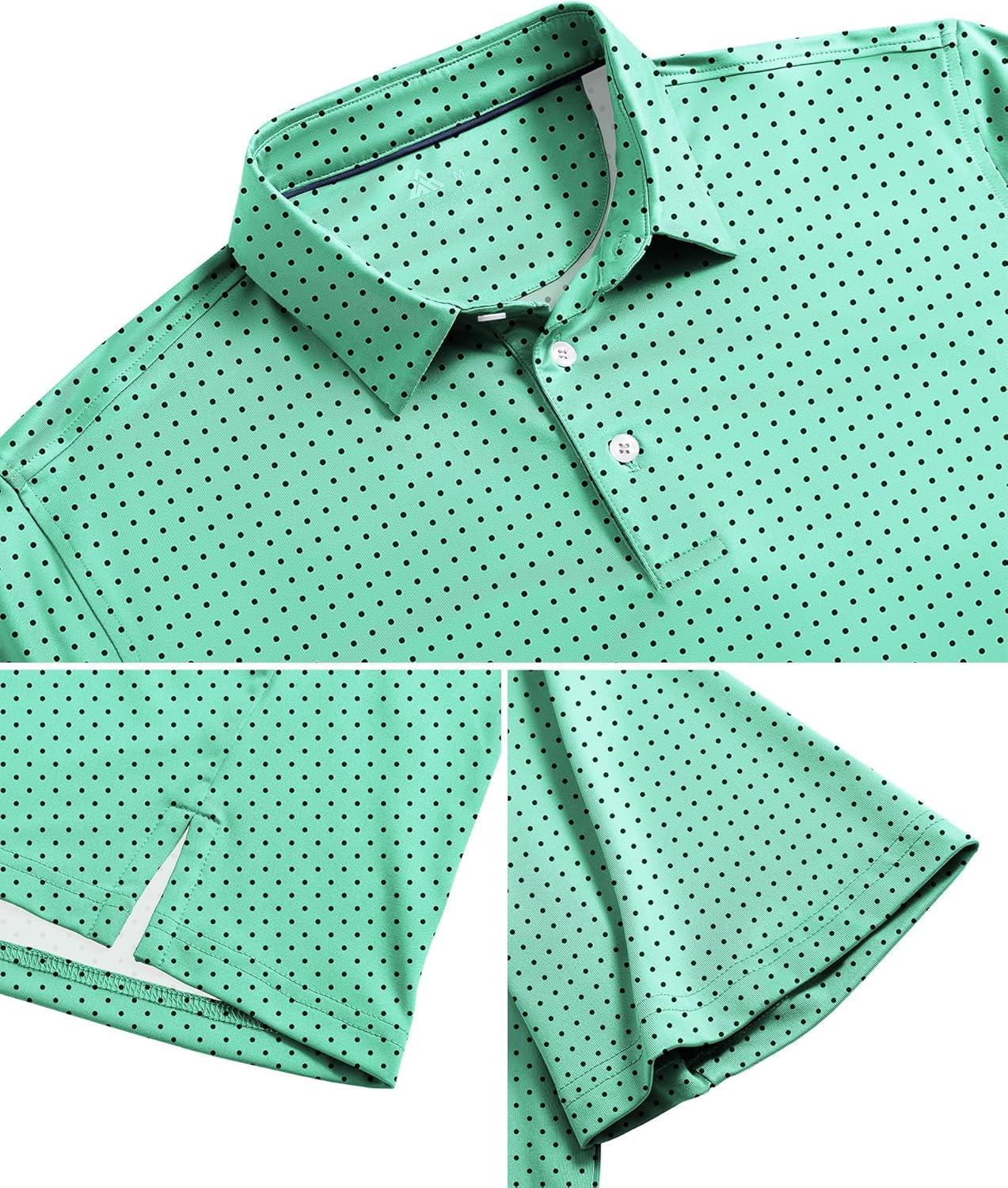 imageZITY Mens Golf Shirts Short Sleeve Print Patterns Performance Moisture Wicking Polo ShirtGreen Wave Point