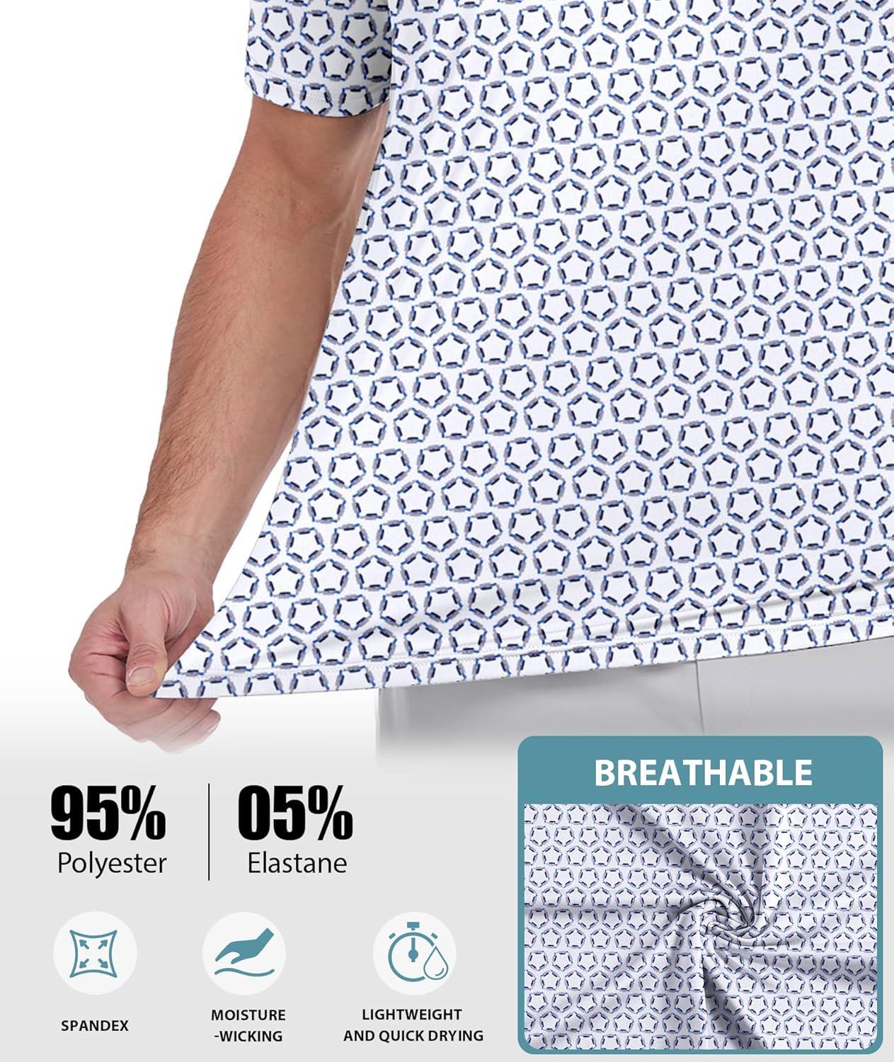 imageZITY Mens Golf Shirts Short Sleeve Print Patterns Performance Moisture Wicking Polo ShirtGrey Blue Pentagon