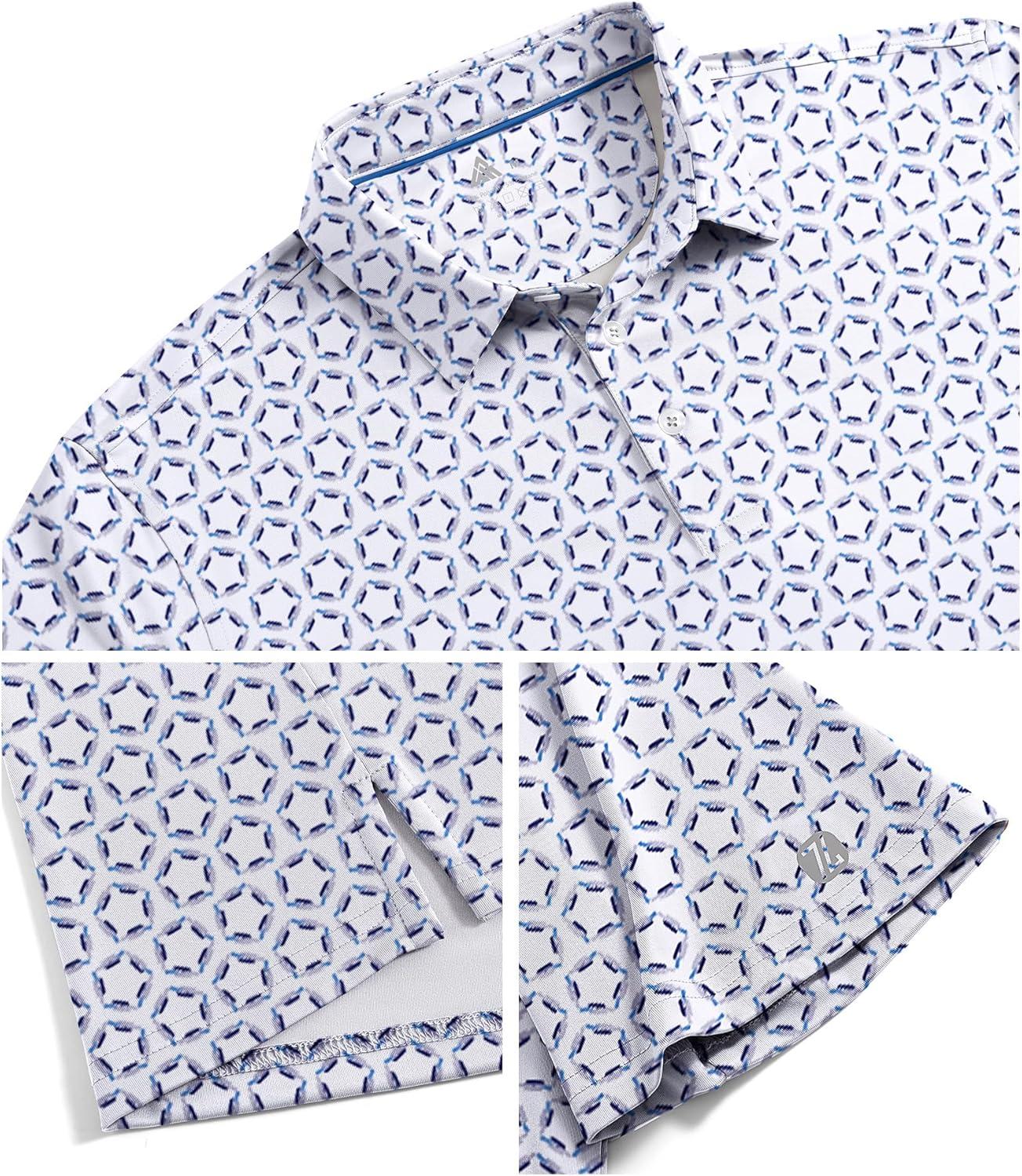 imageZITY Mens Golf Shirts Short Sleeve Print Patterns Performance Moisture Wicking Polo ShirtGrey Blue Pentagon
