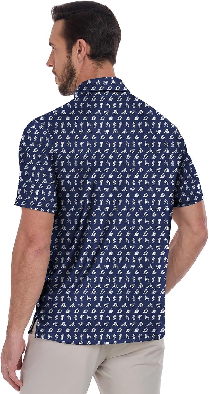 imageZITY Mens Golf Shirts Short Sleeve Print Patterns Performance Moisture Wicking Polo ShirtNavy Love