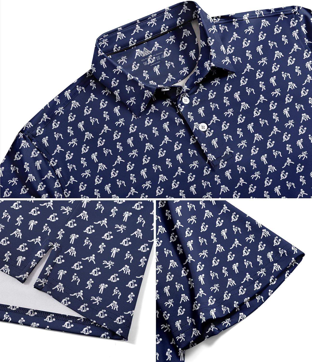 imageZITY Mens Golf Shirts Short Sleeve Print Patterns Performance Moisture Wicking Polo ShirtNavy Love