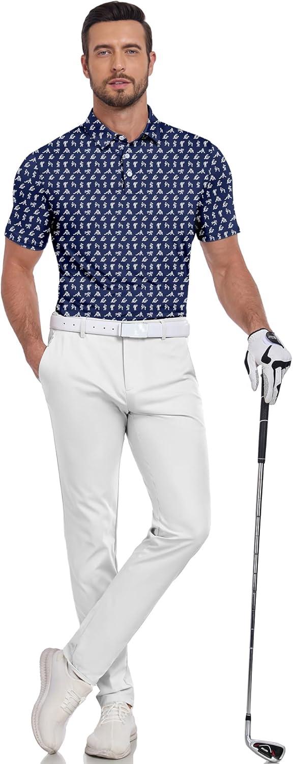 imageZITY Mens Golf Shirts Short Sleeve Print Patterns Performance Moisture Wicking Polo ShirtNavy Love
