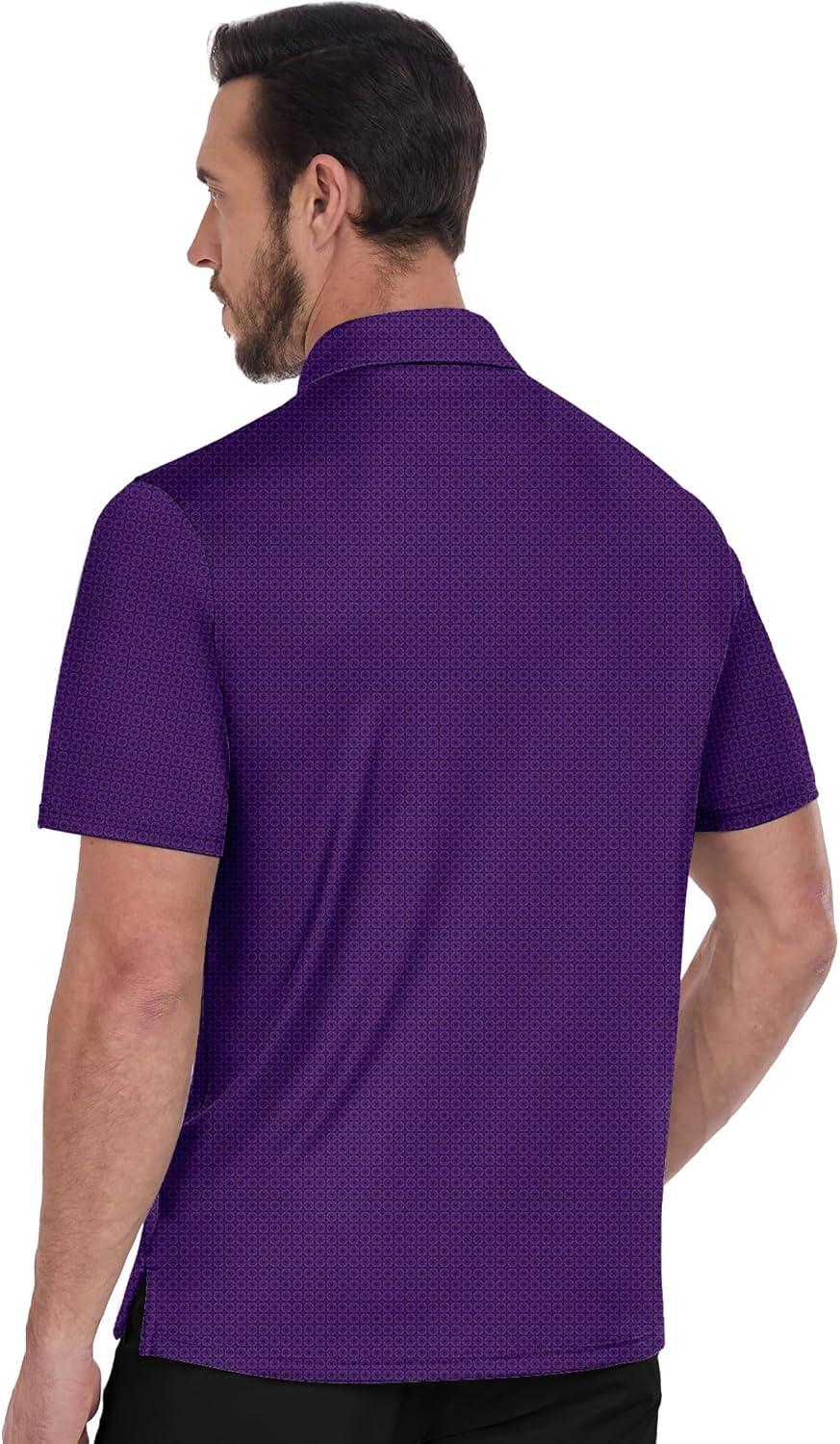 imageZITY Mens Golf Shirts Short Sleeve Print Patterns Performance Moisture Wicking Polo ShirtPurple Circle