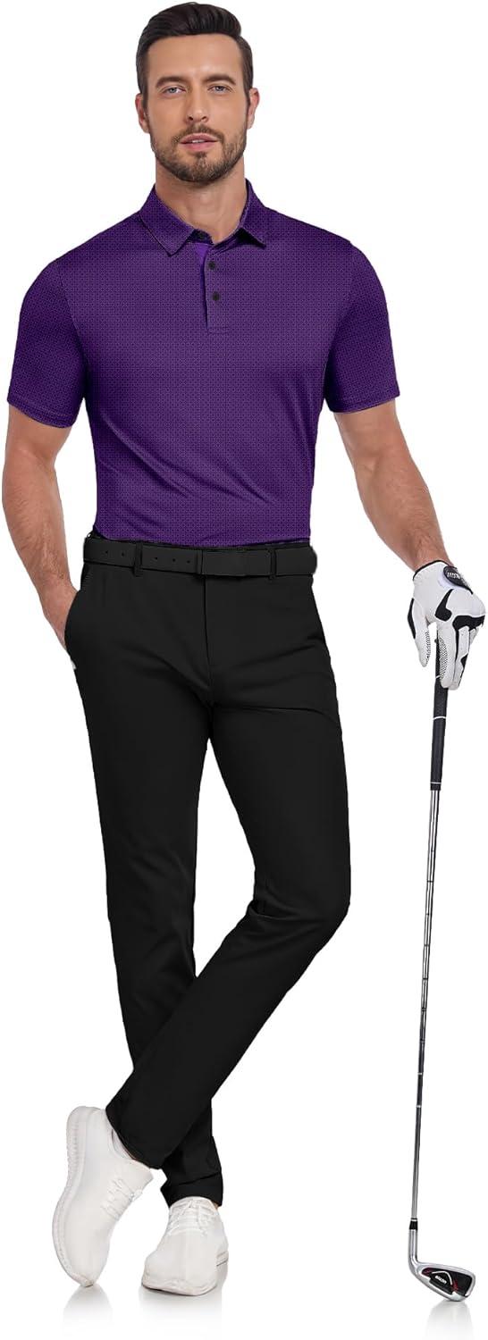 imageZITY Mens Golf Shirts Short Sleeve Print Patterns Performance Moisture Wicking Polo ShirtPurple Circle