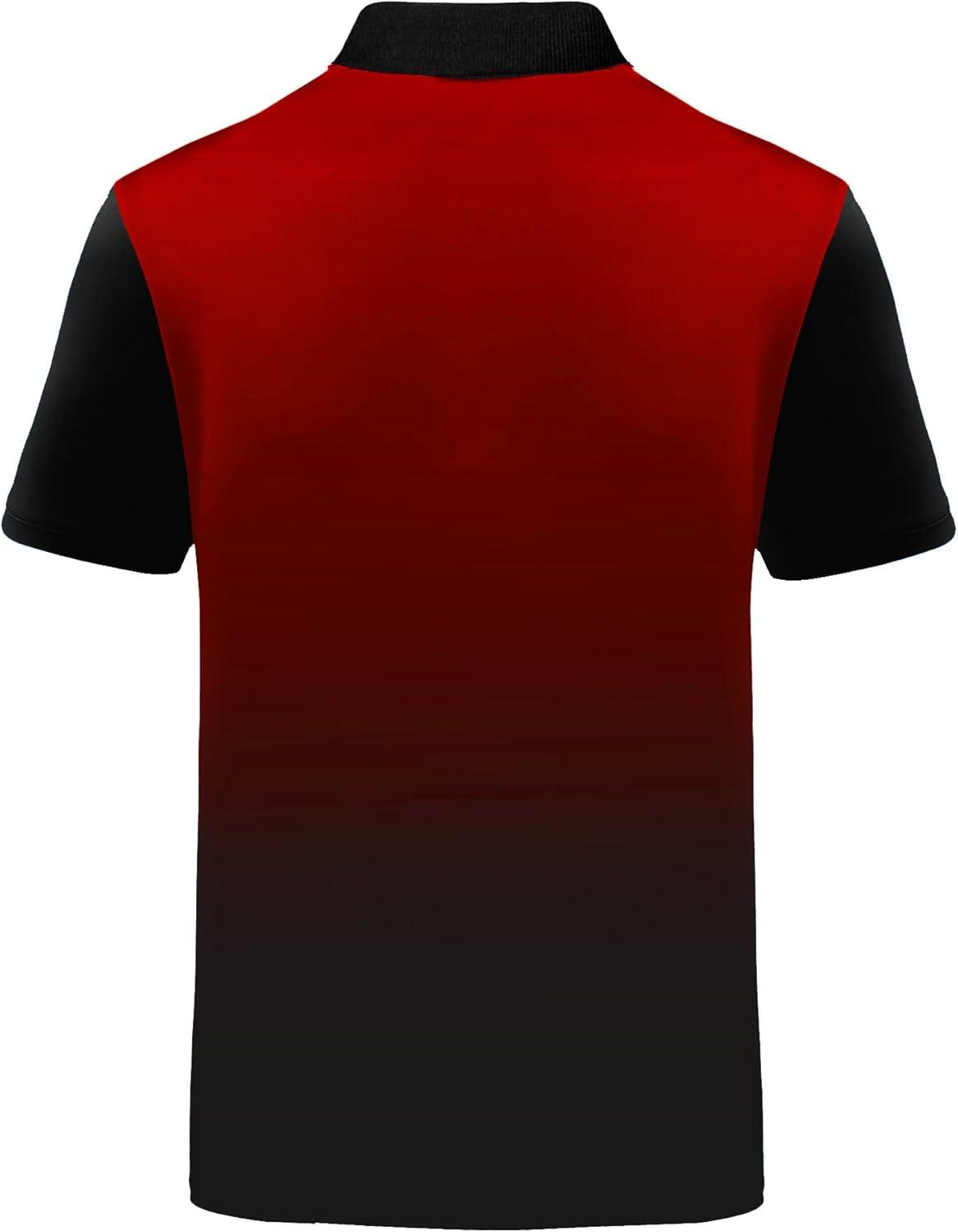 imageZITY Mens Golf Shirts Short Sleeve Print Patterns Performance Moisture Wicking Polo ShirtRed