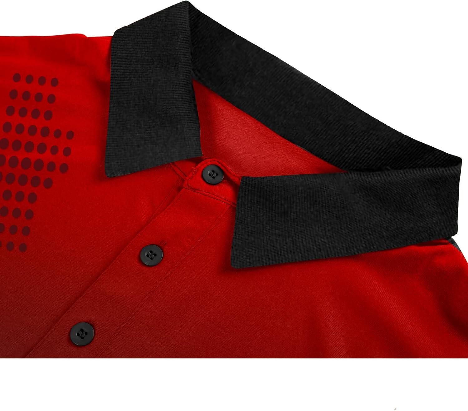 imageZITY Mens Golf Shirts Short Sleeve Print Patterns Performance Moisture Wicking Polo ShirtRed