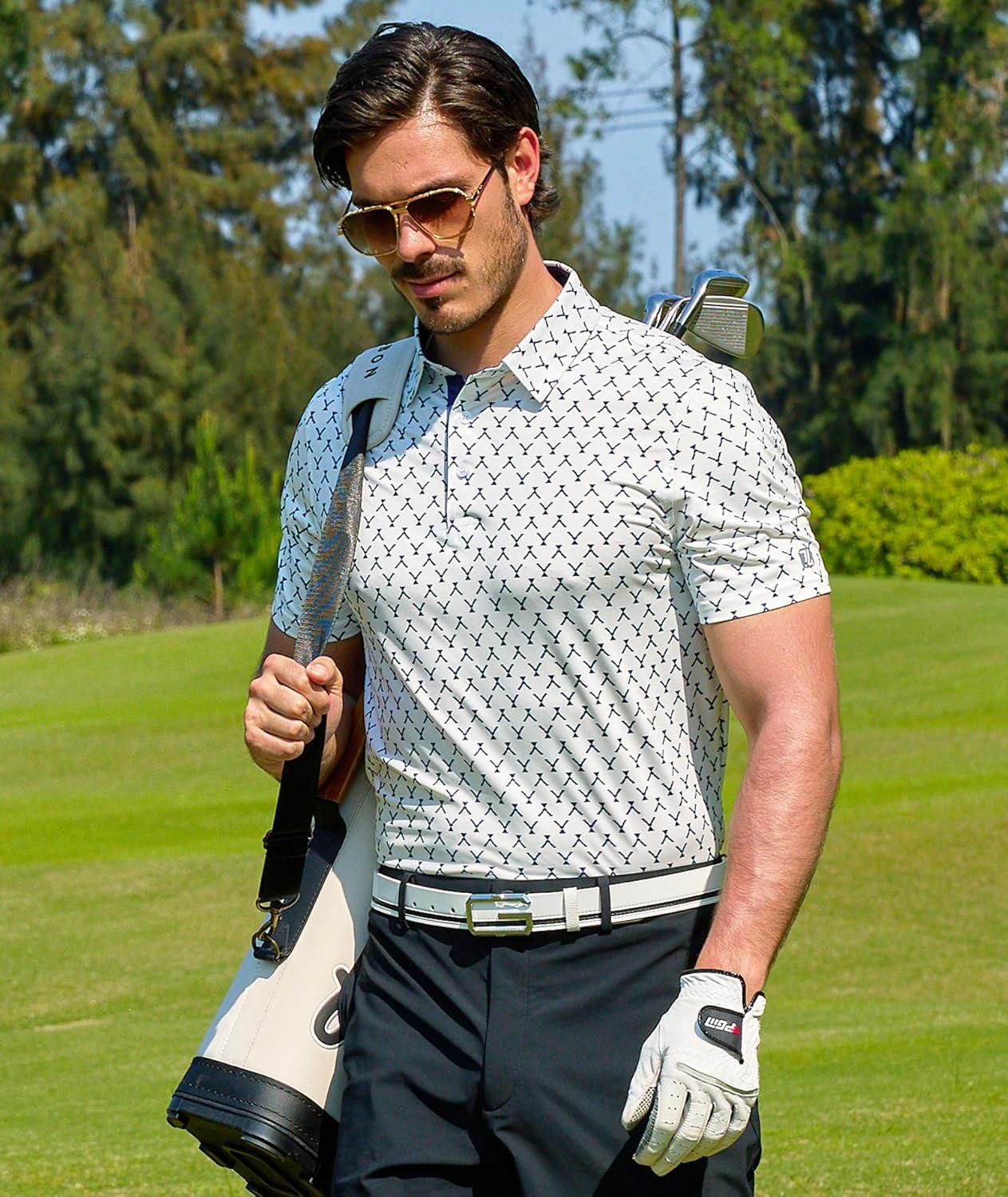 imageZITY Mens Golf Shirts Short Sleeve Print Patterns Performance Moisture Wicking Polo ShirtWhite Wine Glass