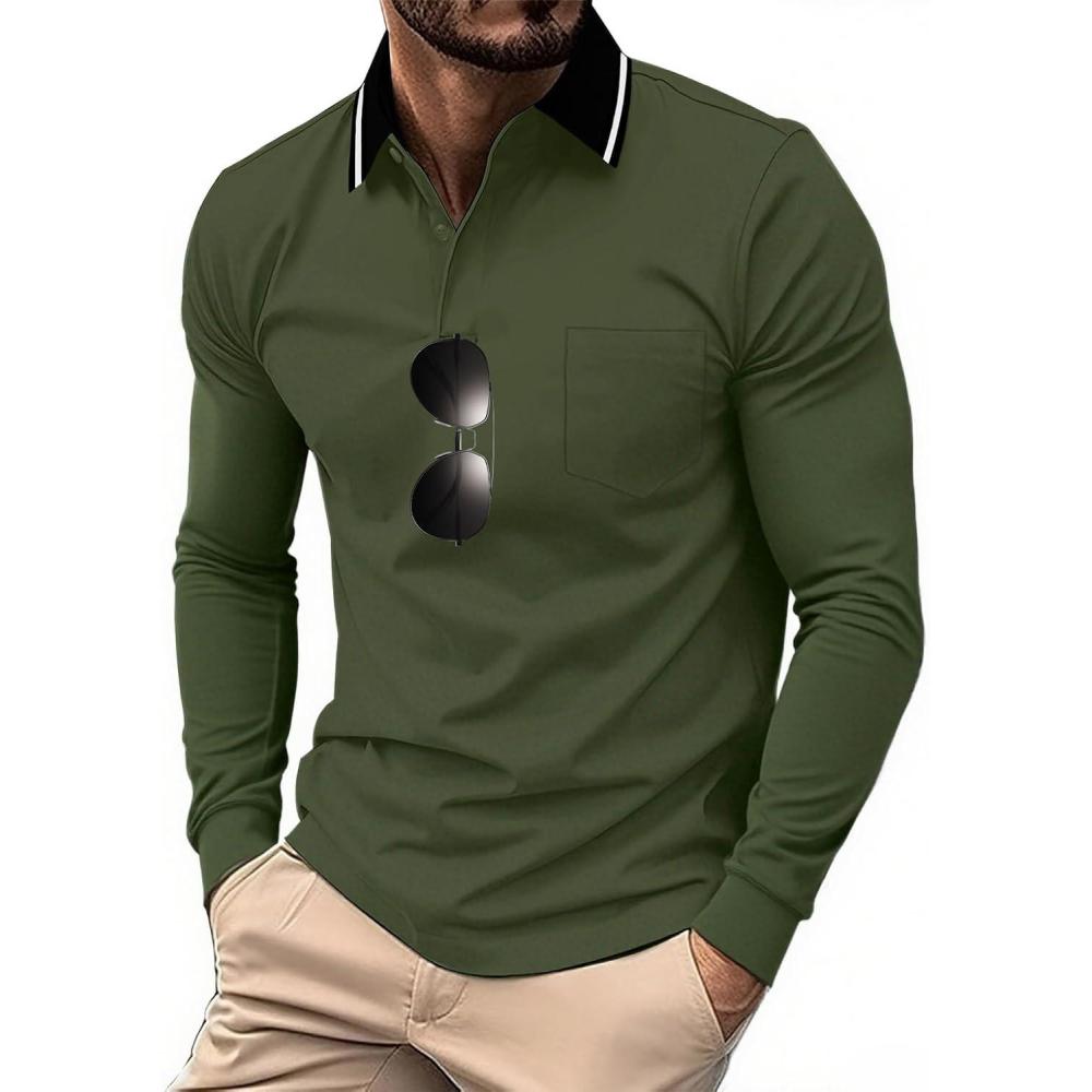 imageZITY 3 Pack Men Polo Shirts Long Sleeve with Pocket Golf Shirts Shirts for Men Casual Work Athletic Collared TShirtsZ Dark Green