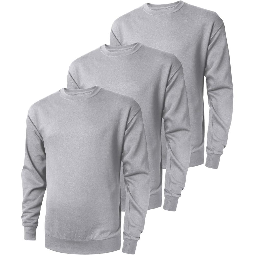 imageZITY 3 Pack Mens Crewneck Sweatshirts Lightweight Long Sleeve Casual Pullover Moisture Wicking Sweatshirts for MenGrey