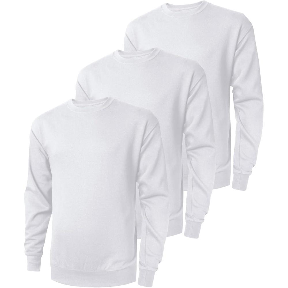 imageZITY 3 Pack Mens Crewneck Sweatshirts Lightweight Long Sleeve Casual Pullover Moisture Wicking Sweatshirts for MenWhite