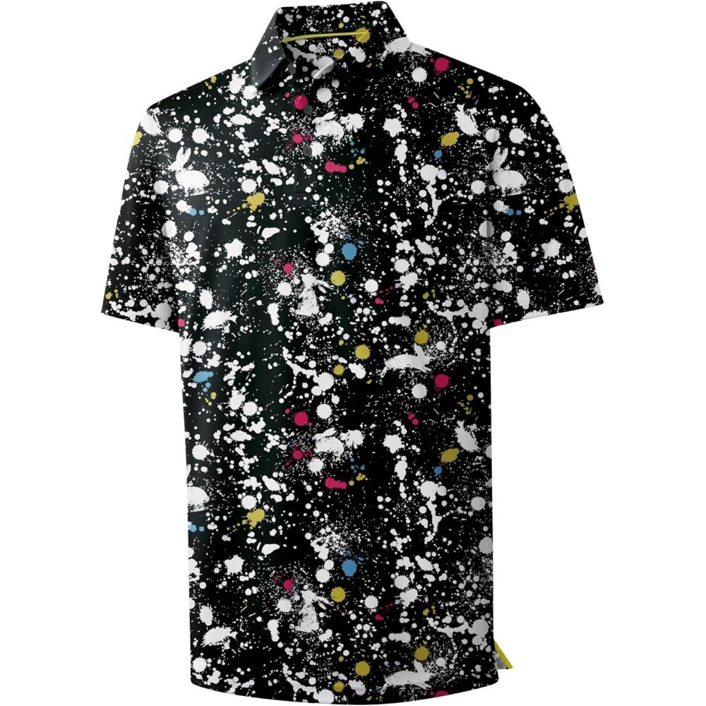 imageZITY Mens Golf Shirts Short Sleeve Print Patterns Performance Moisture Wicking Polo ShirtBlack Airbrush