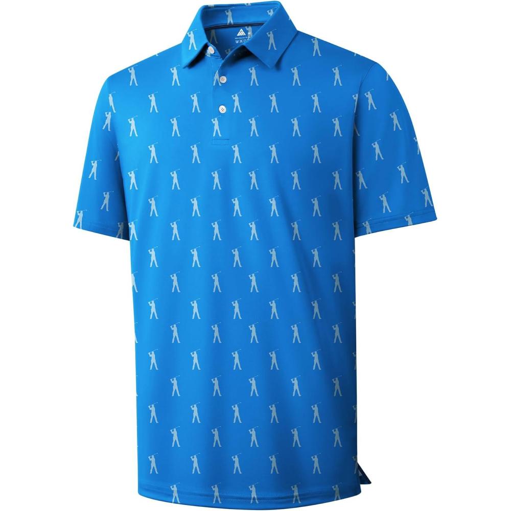 imageZITY Mens Golf Shirts Short Sleeve Print Patterns Performance Moisture Wicking Polo ShirtBlue Golf